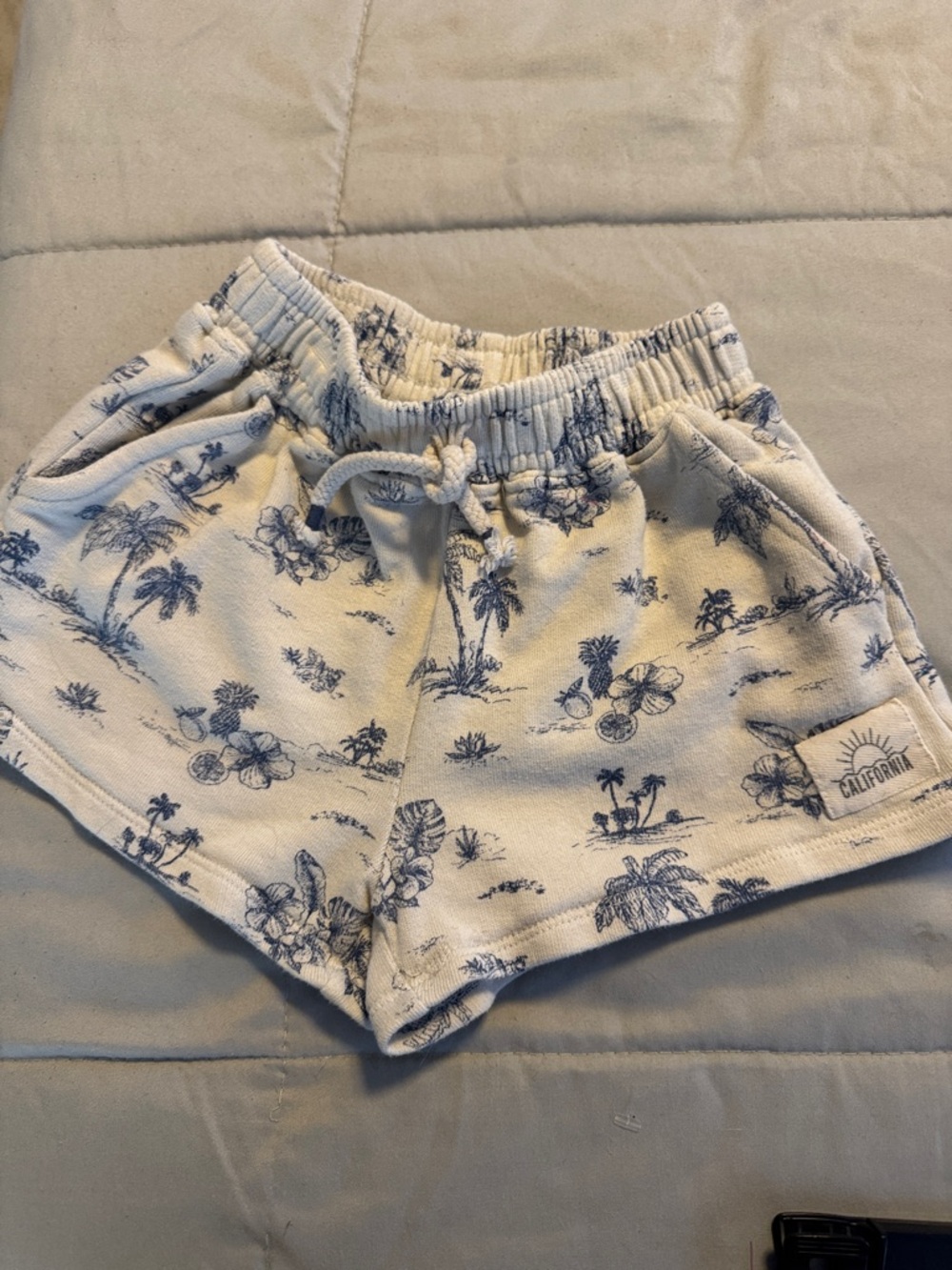 Kids Cream and Navy Tropical Print Shorts
